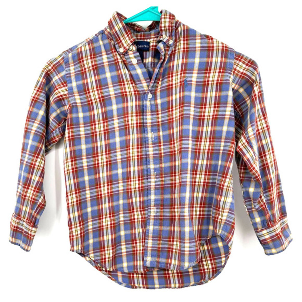 Ralph Lauren size 5 Long Sleeve button up shirt plaid blue red yellow white